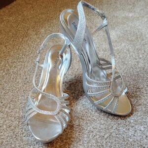 Silver Strappy Slingback Heels - Silver Stiletto Sandals